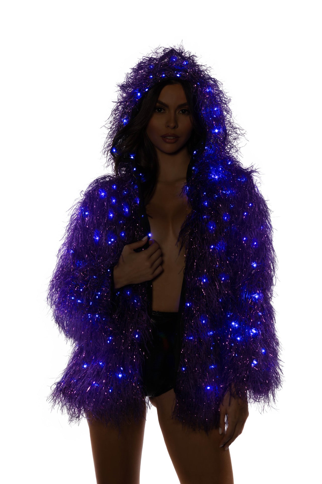 Electric Euphoria Light-Up Lurex Shag Hooded Coat