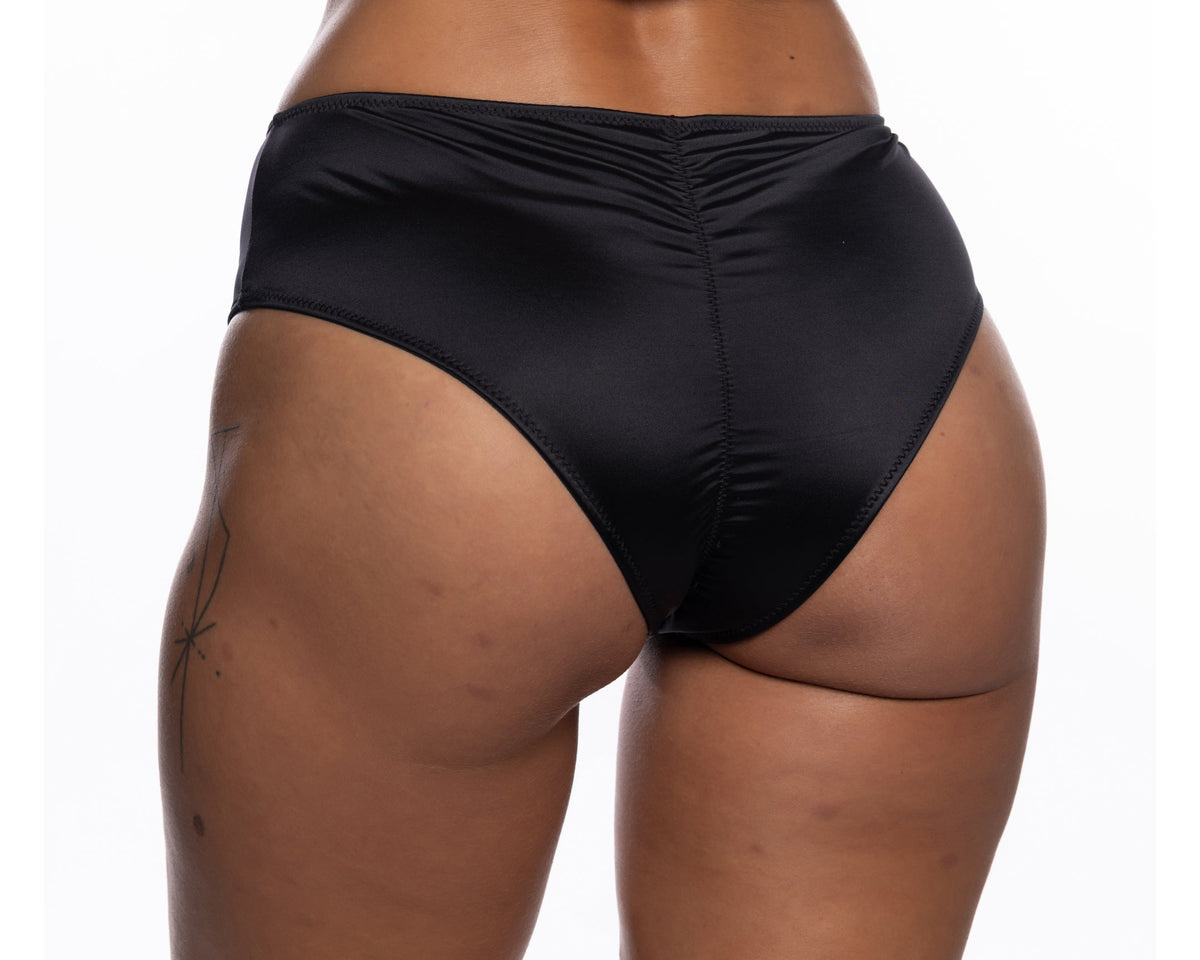 Black ruched booty shorts lingerie back, view 2