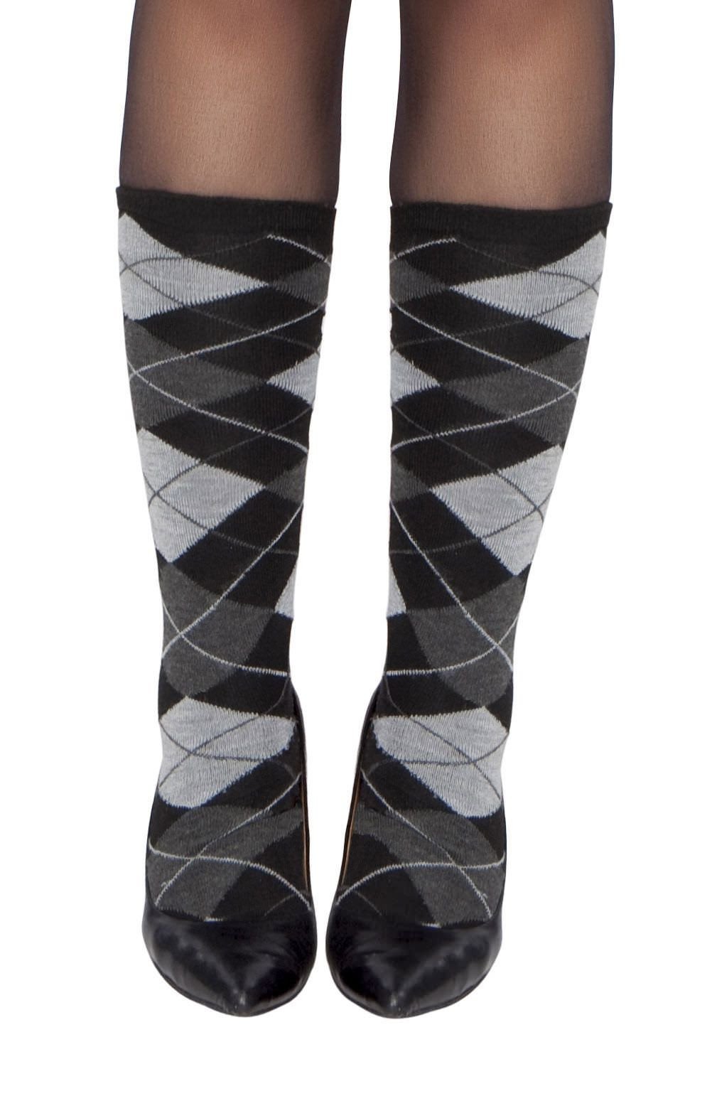 Gray argyle leg warmers