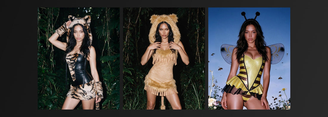 Sexy animal costumes 2026: tiger, lion and queen bee Halloween costumes at RaveFix