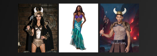 Sexy Viking and mermaid Halloween costumes 2026 at RaveFix: women's Viking warrior, sequin mermaid and men's Viking costumes