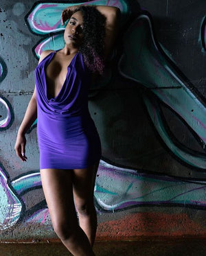 Cowl Neck Purple Mini Dress