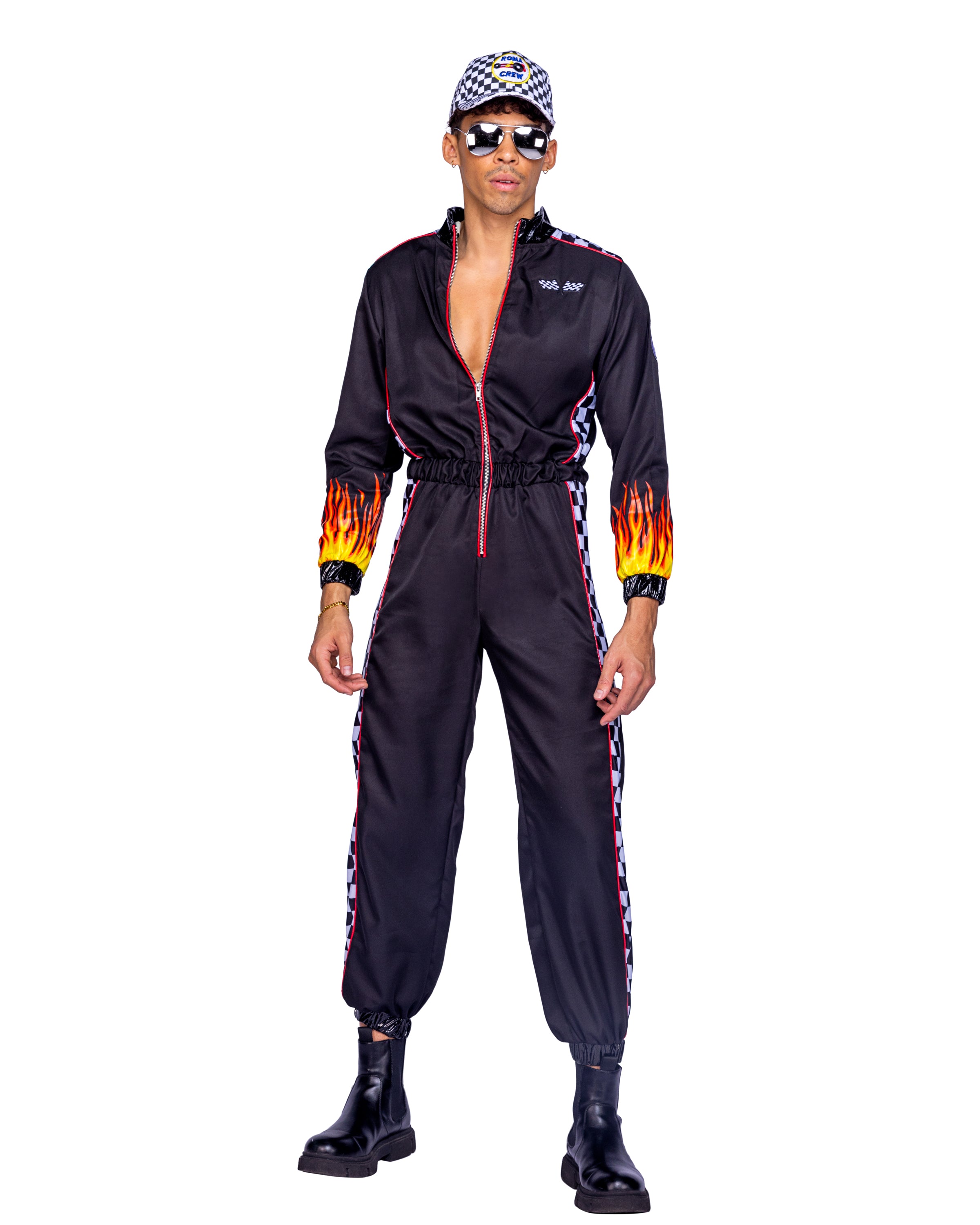 Men's race car driver costume, zip-up jumpsuit, view 3