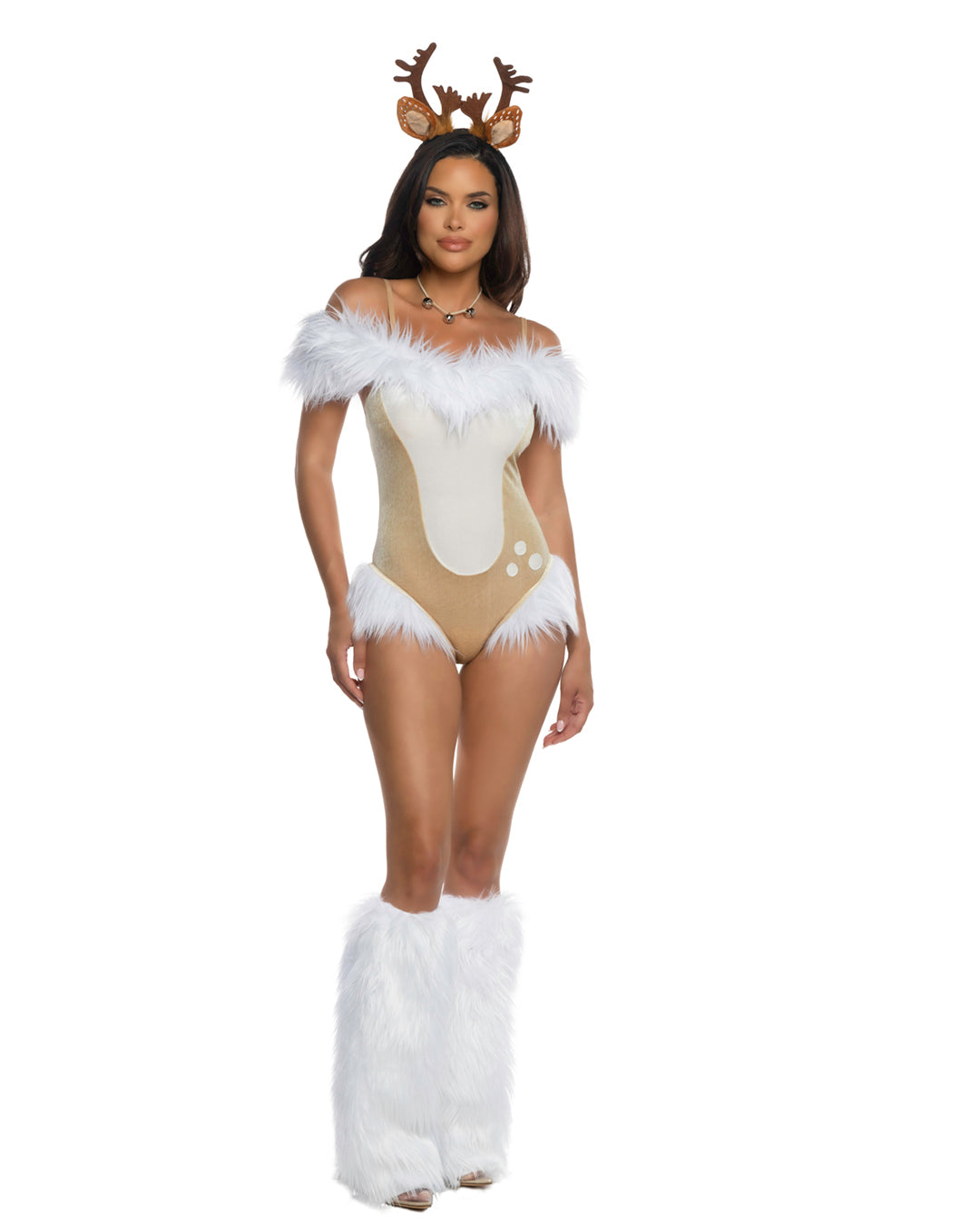 Women's reindeer costume, velvet romper, view 3
