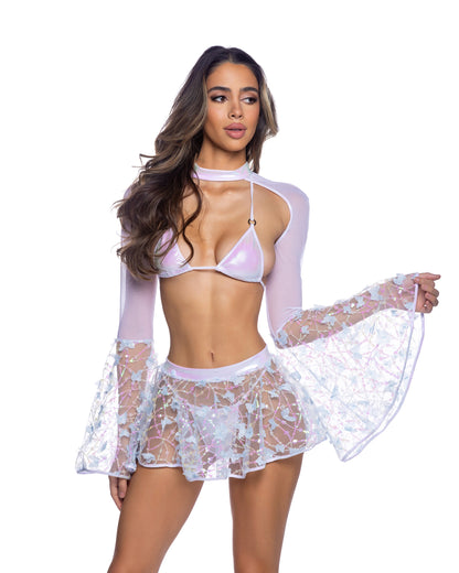 Bell Sleeve Shrug with Butterfly & Sequin Detail