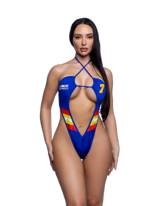 Racer Print Deep Plunge 1PC Festival Bodysuit