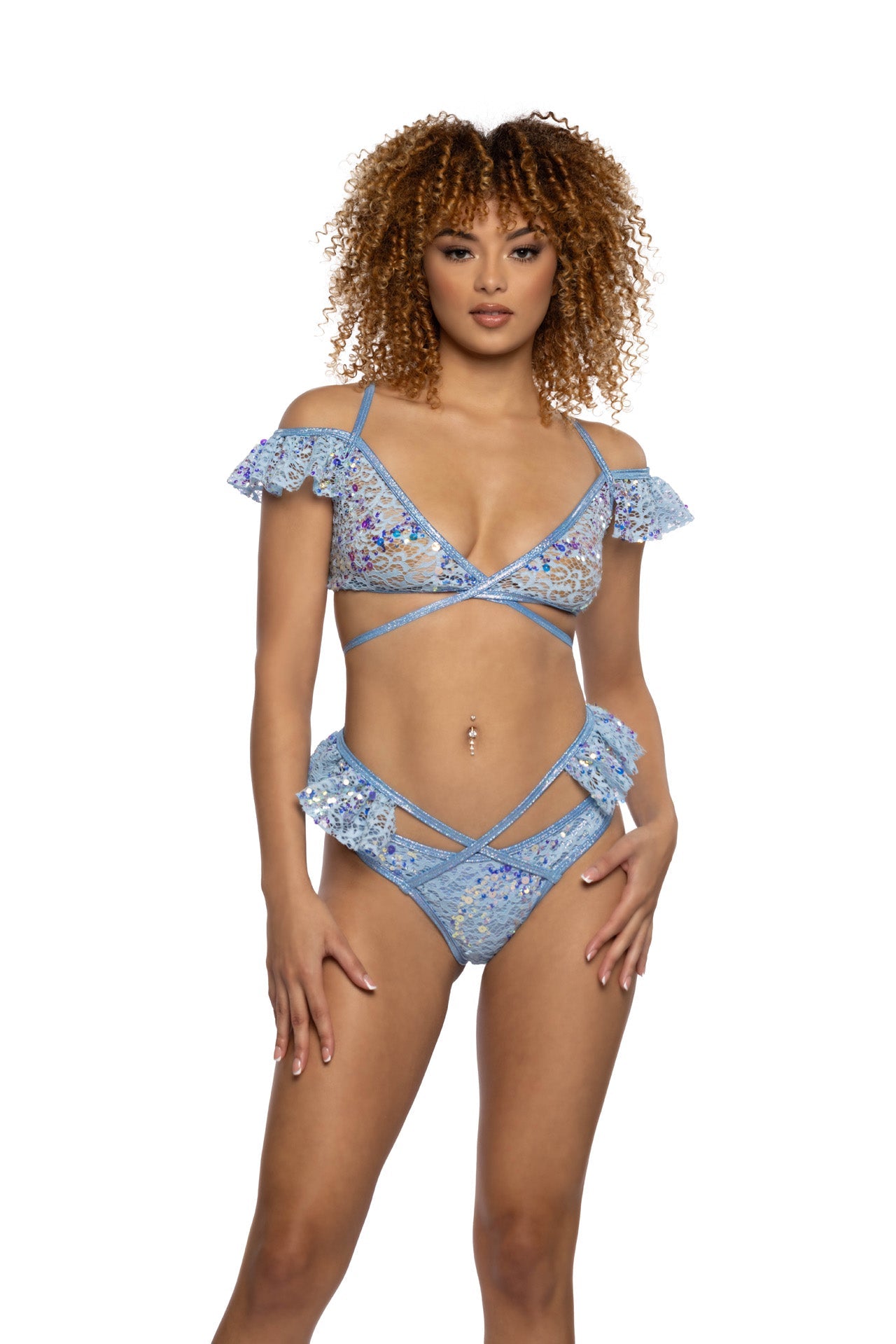 Electric Dreams Sequin Lace Ruffle Wrap Bottom
