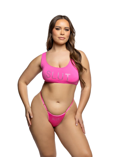 Rhinestone Statement Crop Top & Thong Set