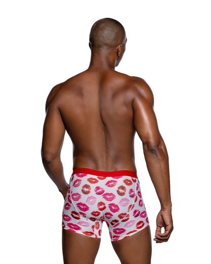 Sweet Smooch Men's Lipstick Kiss Print Modal Boxer Briefs in White/Red - back view