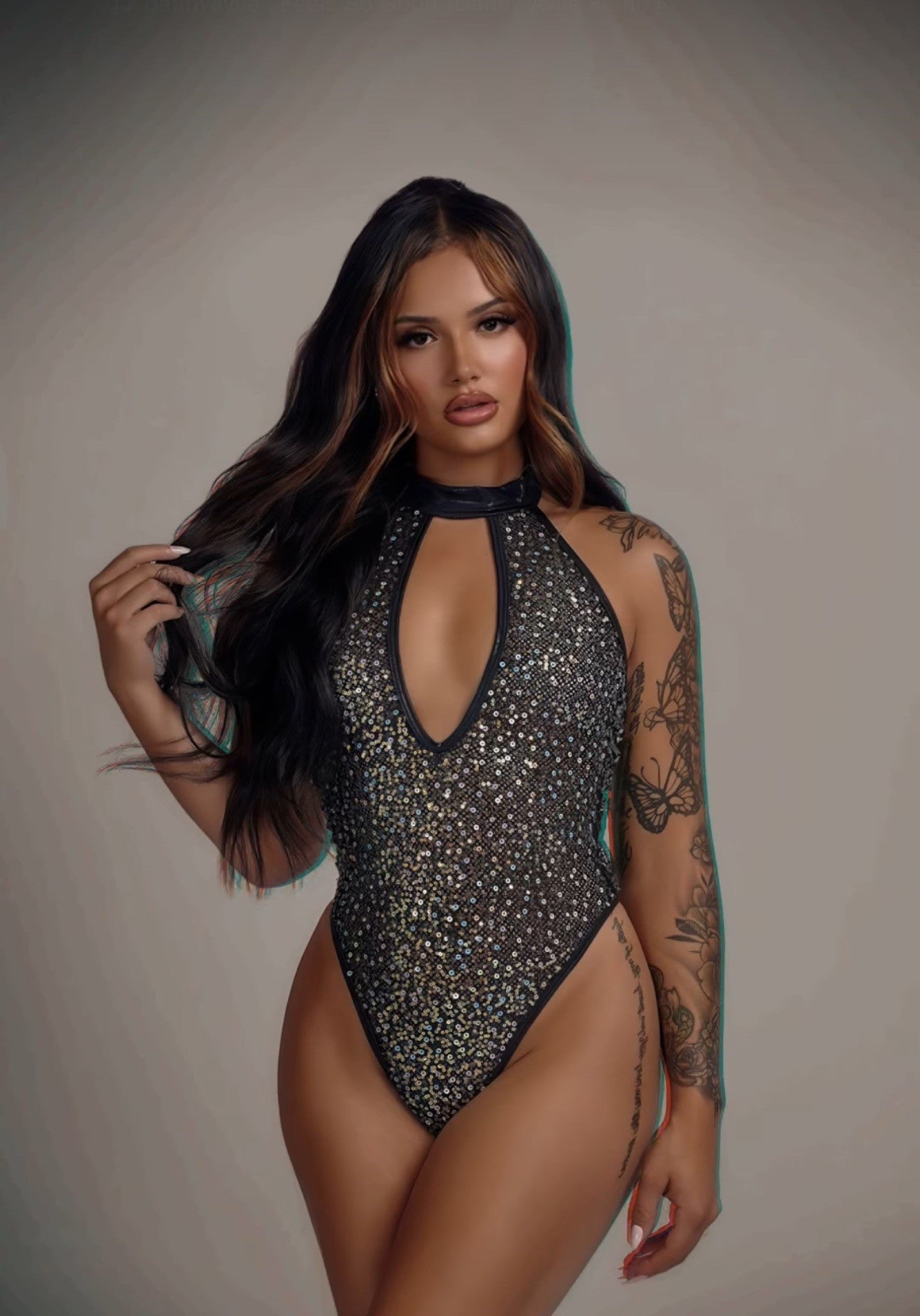Sequin fishnet keyhole rave romper, view 1