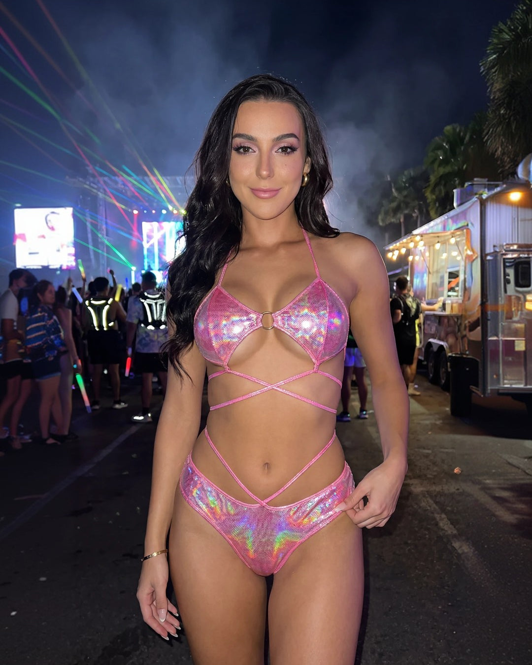 Shimmer Ring Top & Strappy High-Leg Festival Set