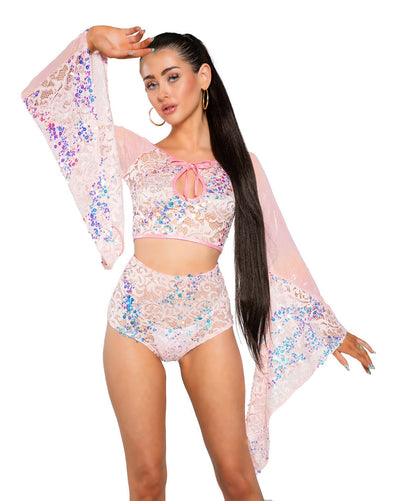 Fishnet/Mesh Sequin Flair Sleeve Top