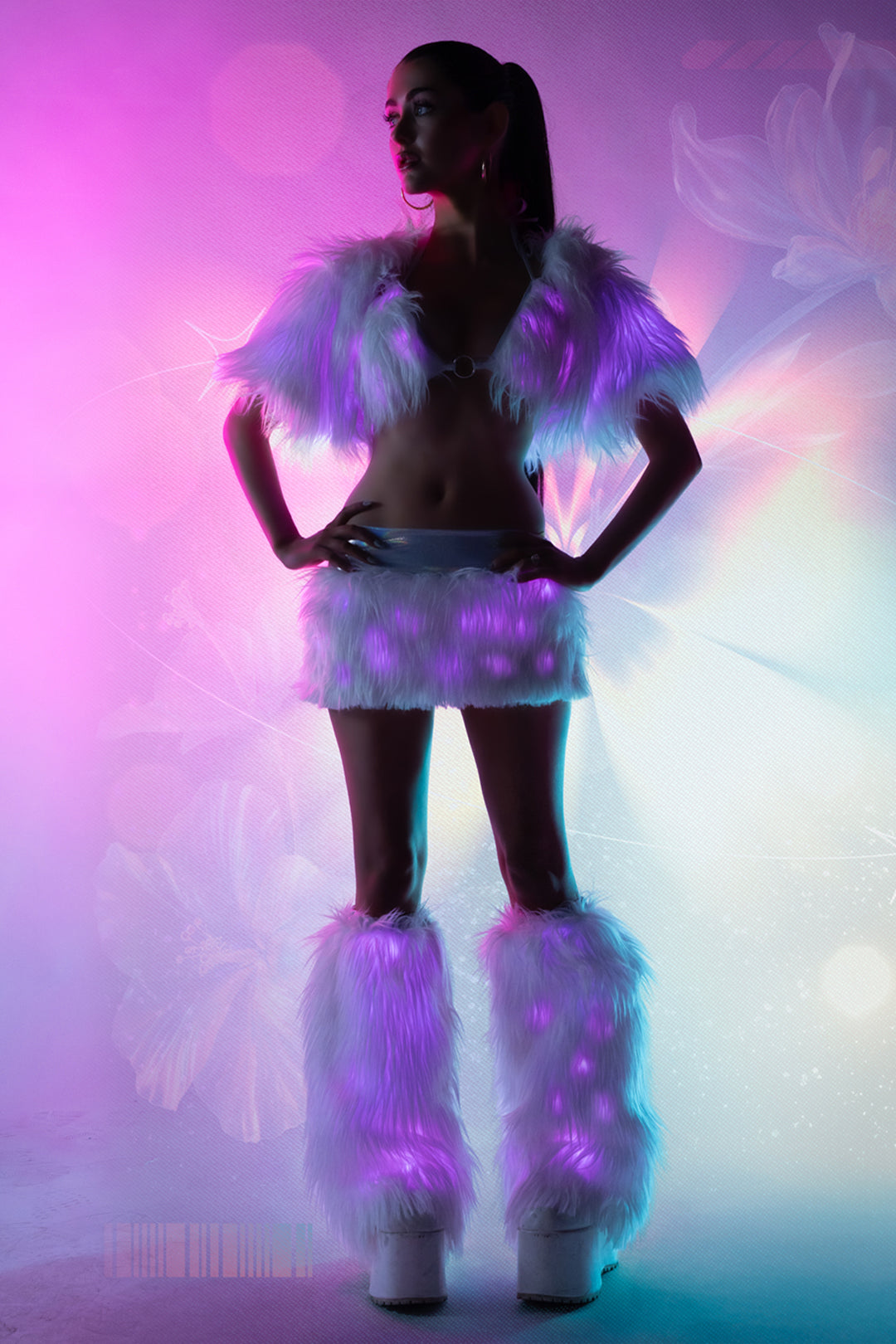 LED light up faux fur triangle rave top, view 1