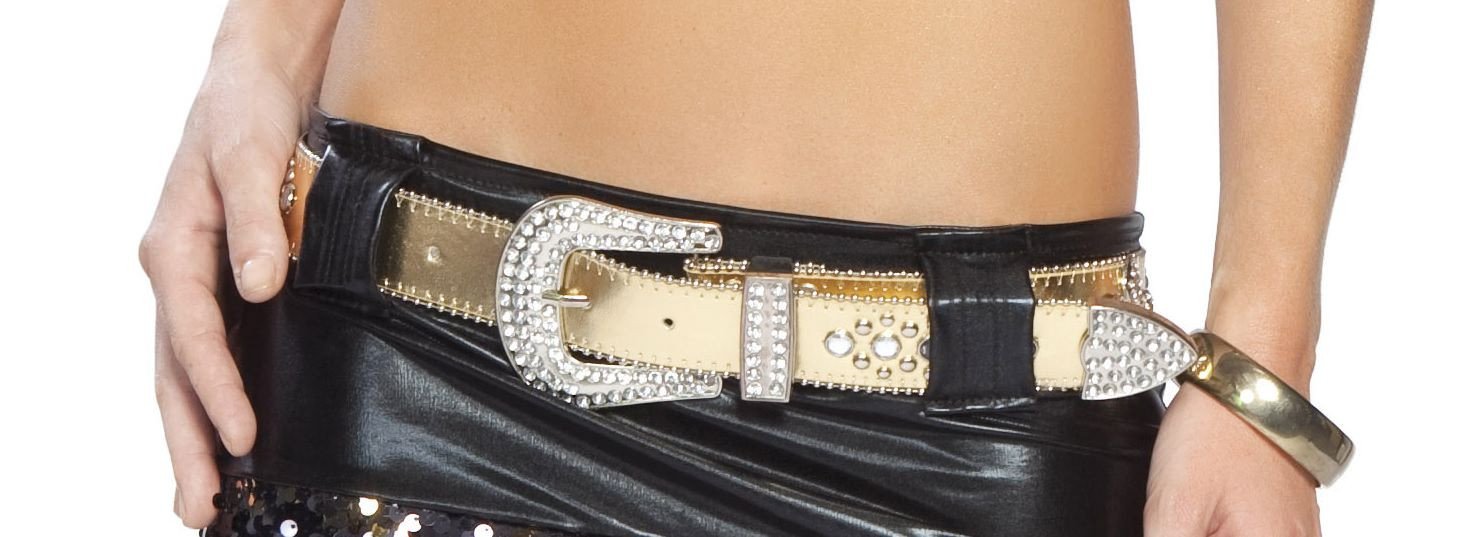 Gold rhinestone belt rave outfit, view 1