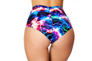 Printed High-Waisted Puckered Shorts - Electric