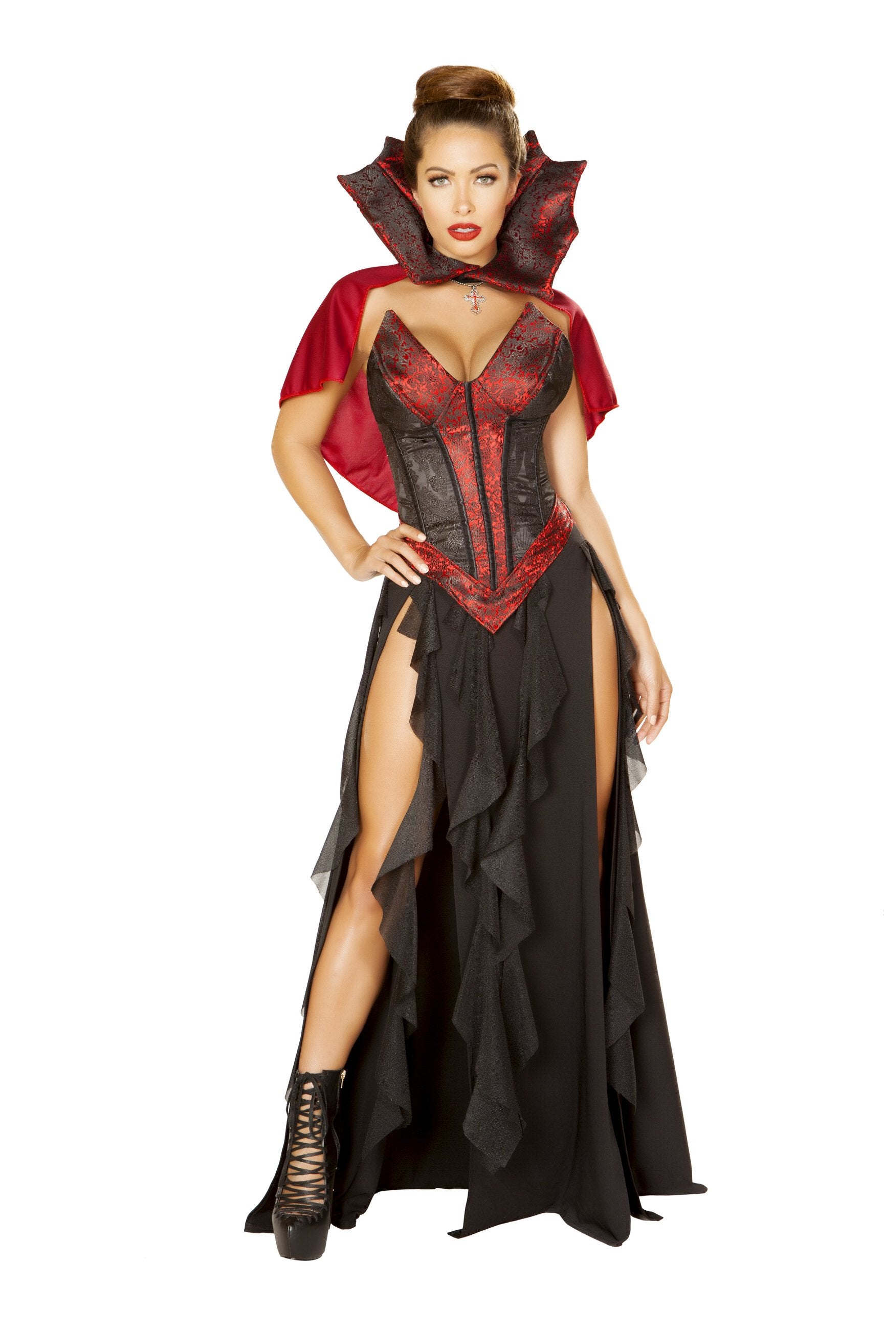 Women's vampire costume with corset and cape