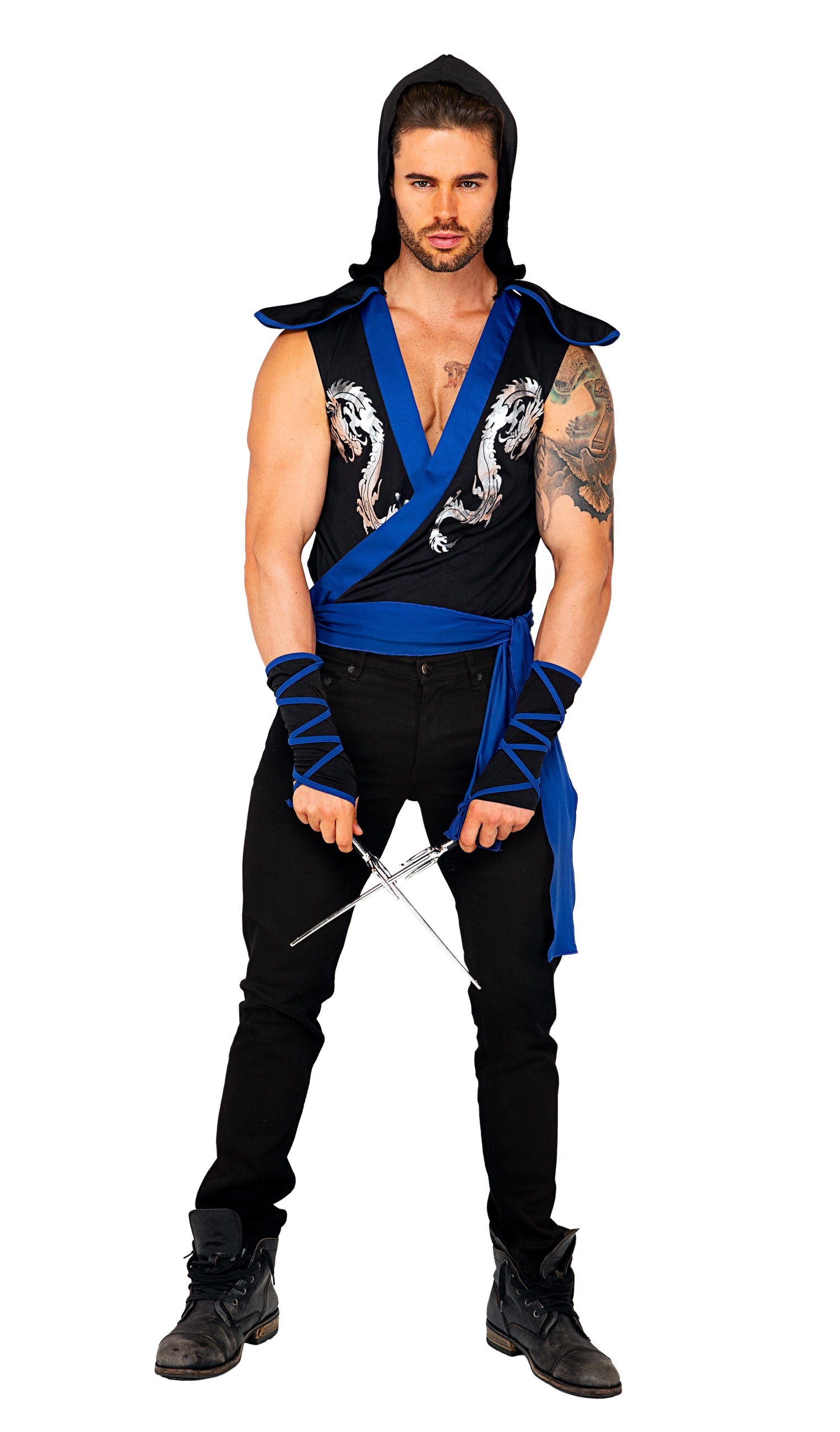 Men's ninja costume, hooded tunic, view 3