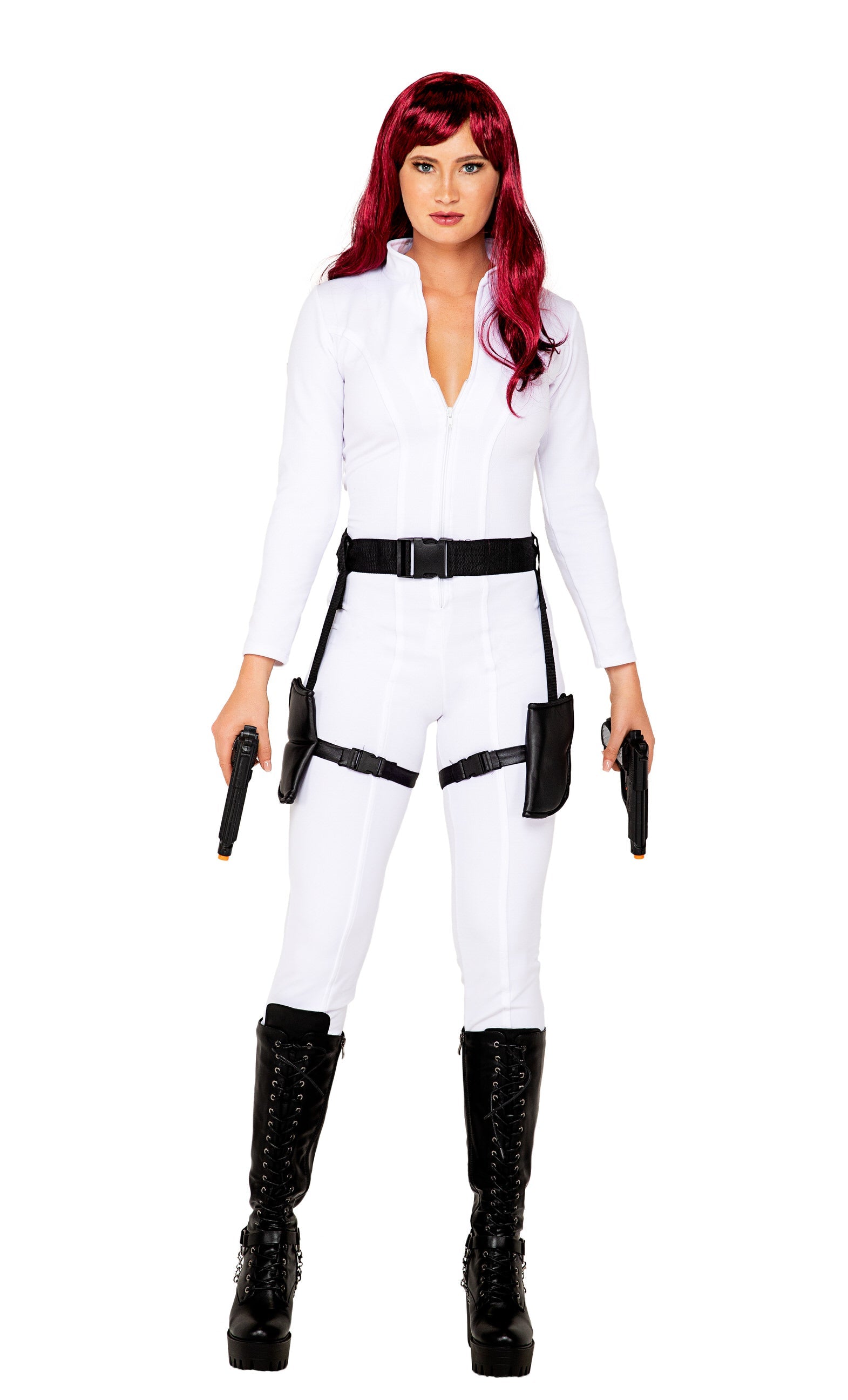 Women's spy costume, white bodysuit, view 3