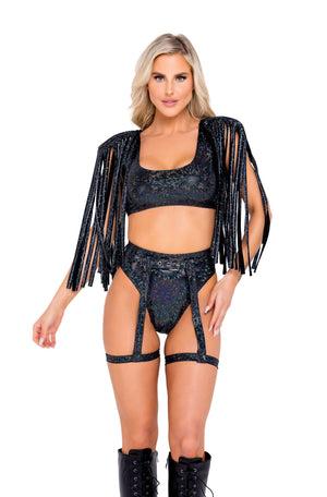 Shimmer High-Waisted Shorts & Garter Belt