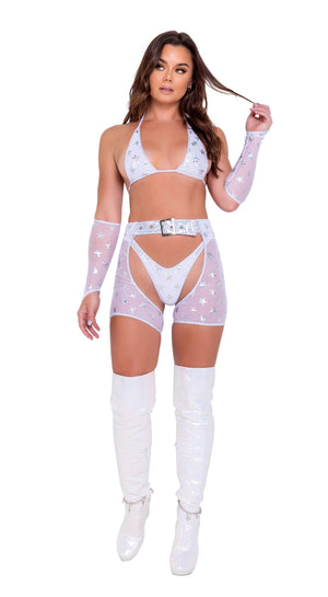Mesh with Stars Print Chaps with Belt