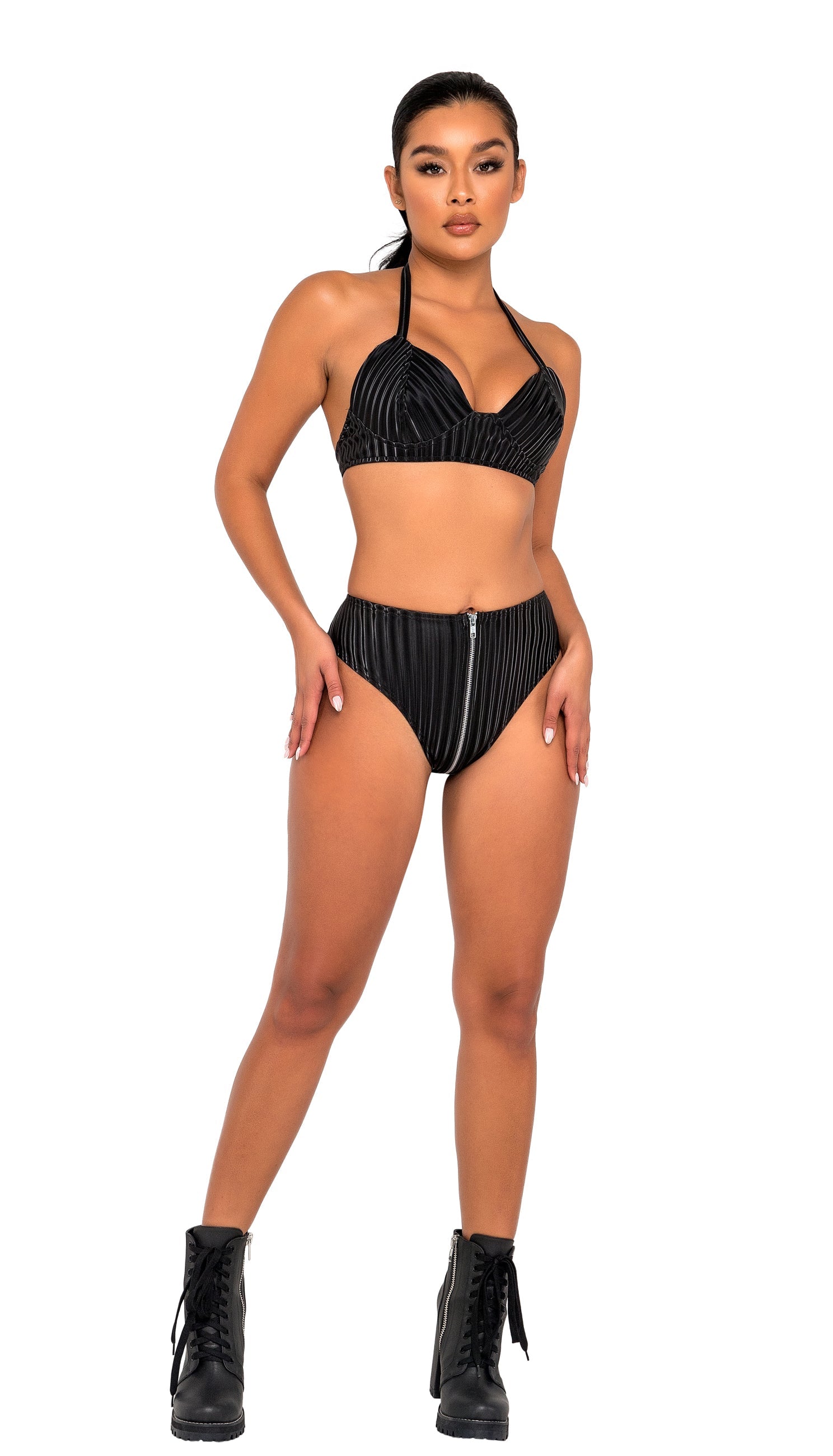 High-waisted zip-up shorts rave outfit, view 3