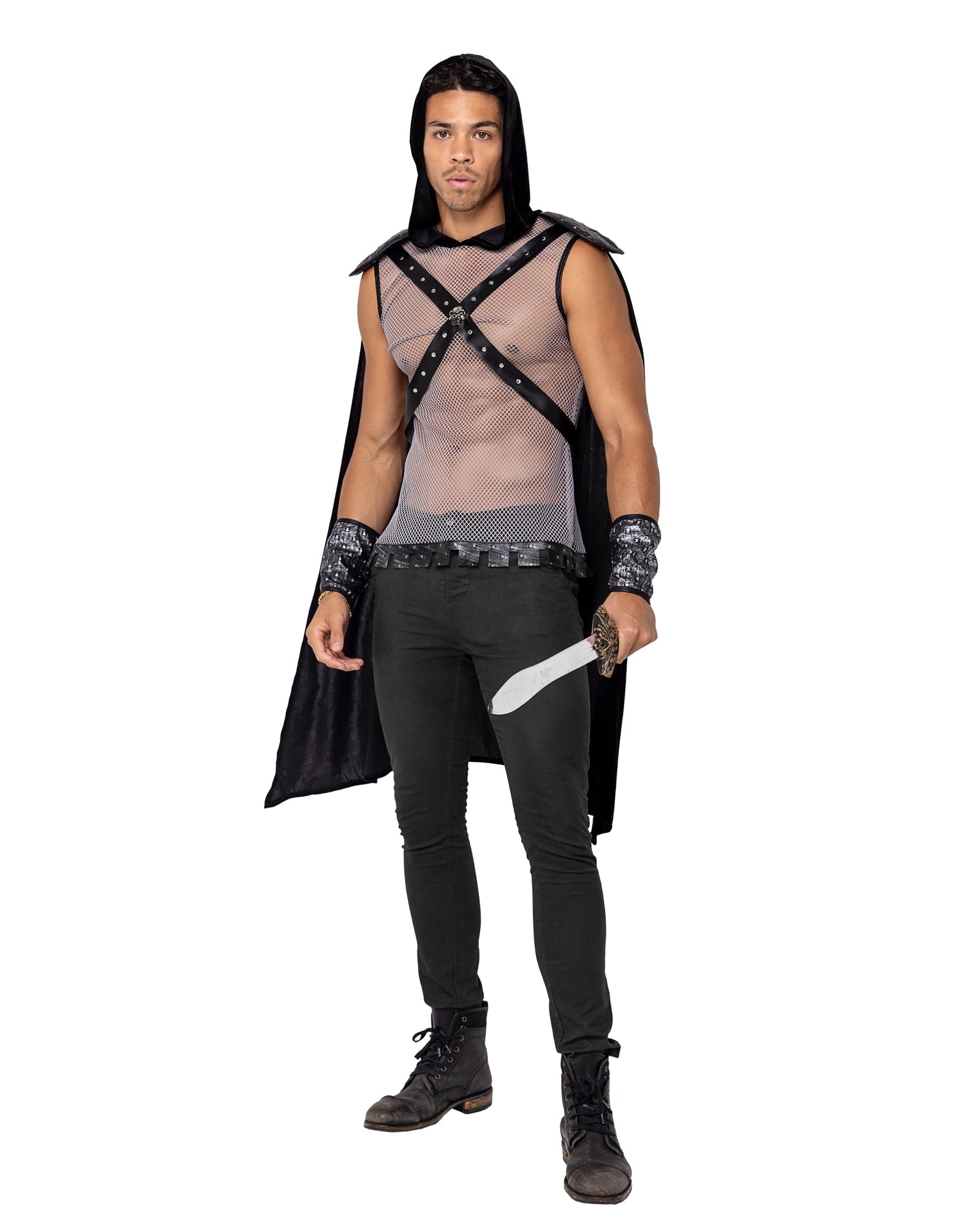 Men's dark warrior costume, hooded cape