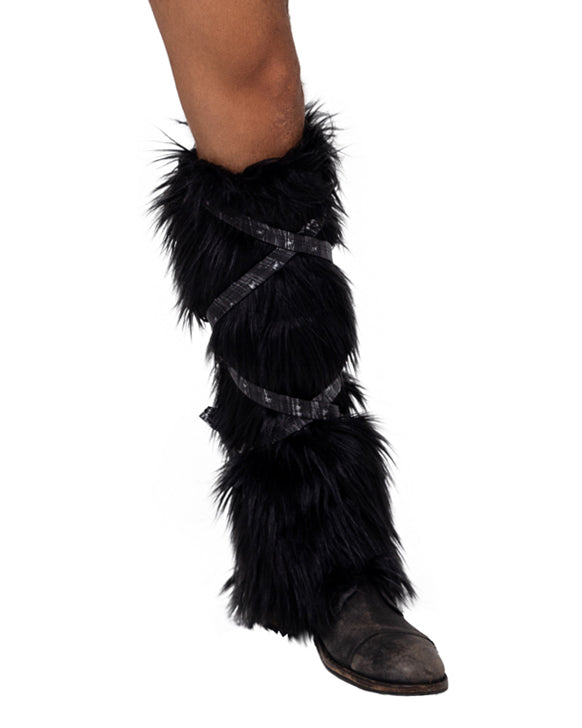 Black faux fur leg warmers