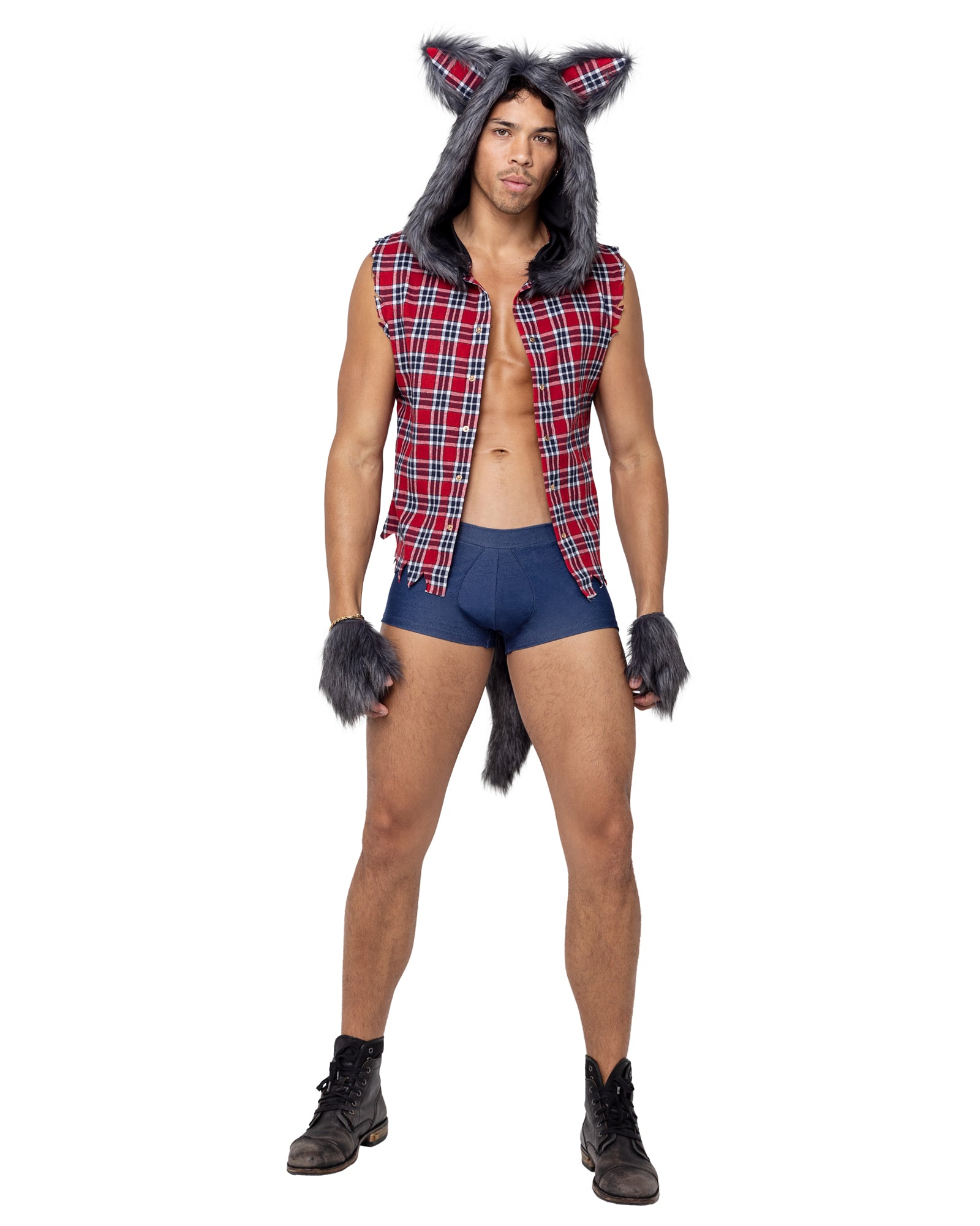 Men's werewolf costume, faux fur hooded vest