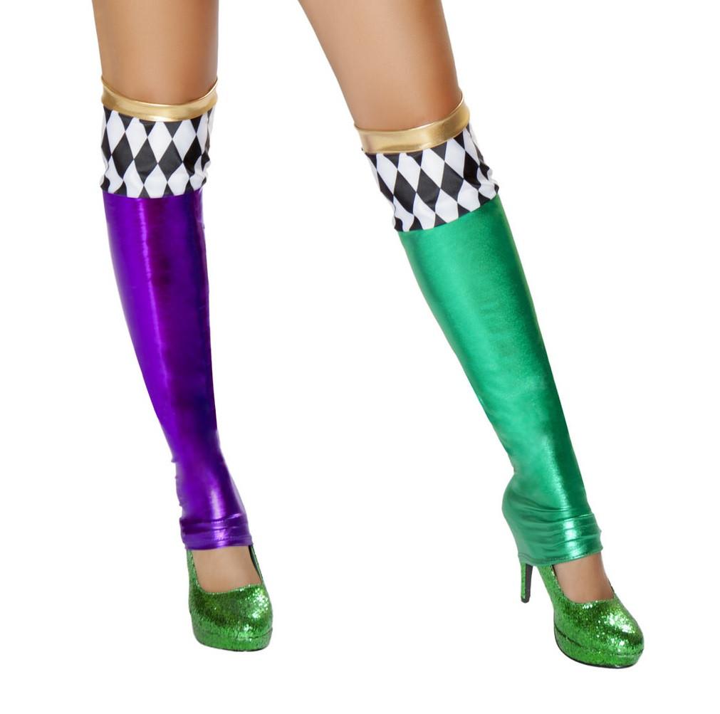 Purple and green metallic jester leggings