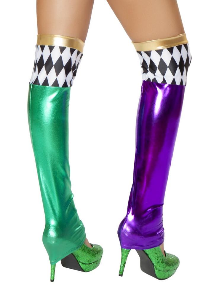 Purple and green metallic jester leggings, view 2
