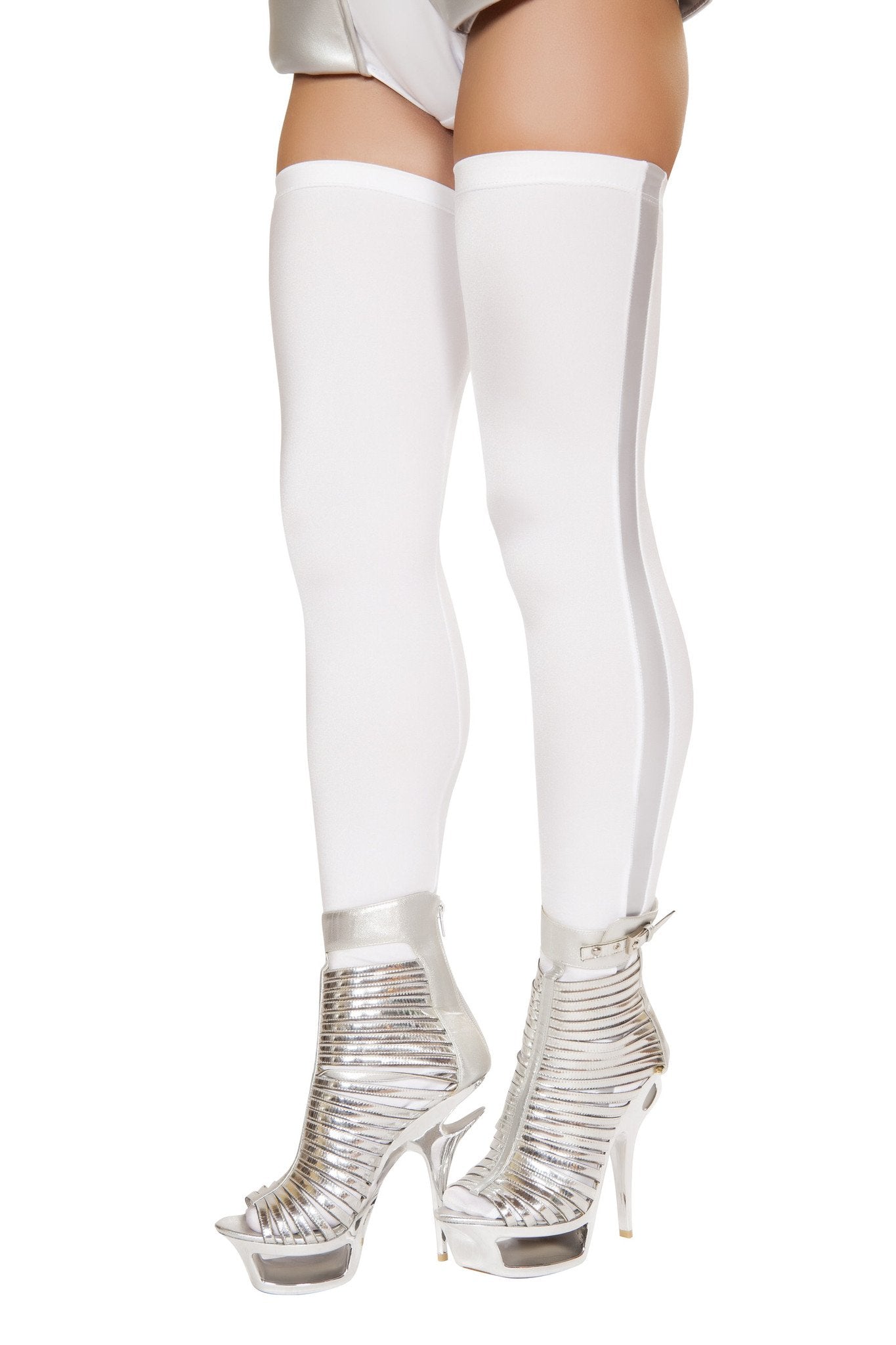 Pair of White Leggings with Silver Metallic Top