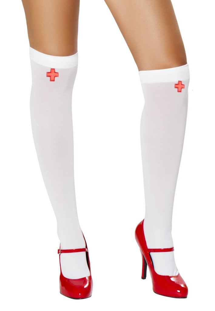 Pair of White Nurse Stockings with Red Cross