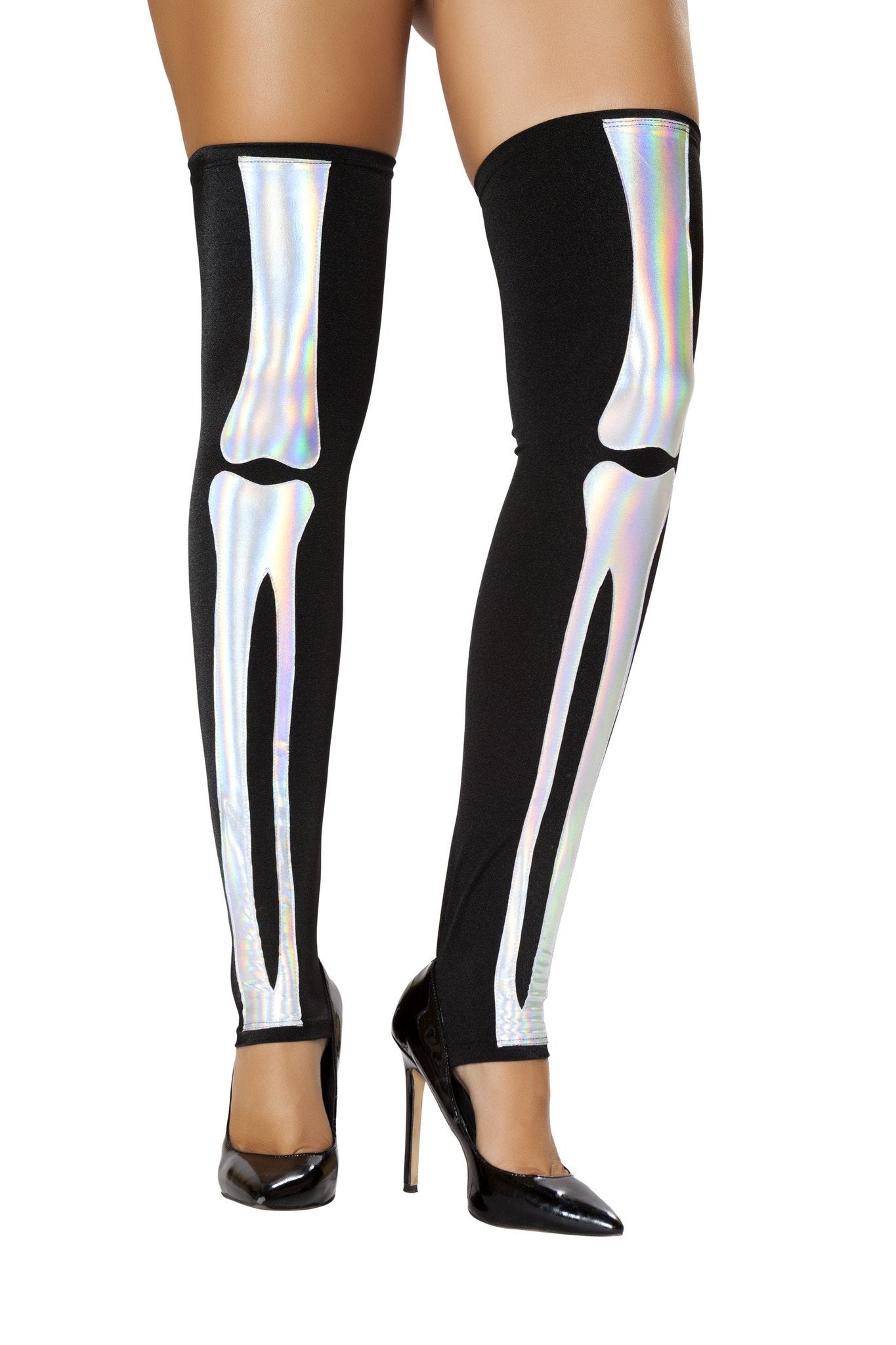 Black Silver Skeleton Leggings - Rave Fix